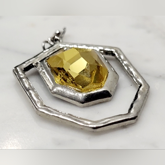 Vintage Silvertone Citrine Pendant, 1-7/8" L - Picture 6 of 7